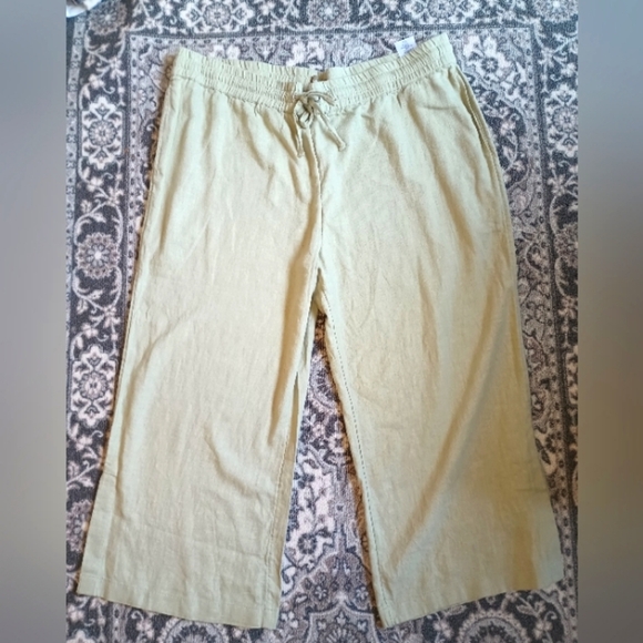 D & CO  Naturals Flax Linen Wide Leg Crop Pants Womens XL Petite Sage Green - Picture 1 of 10